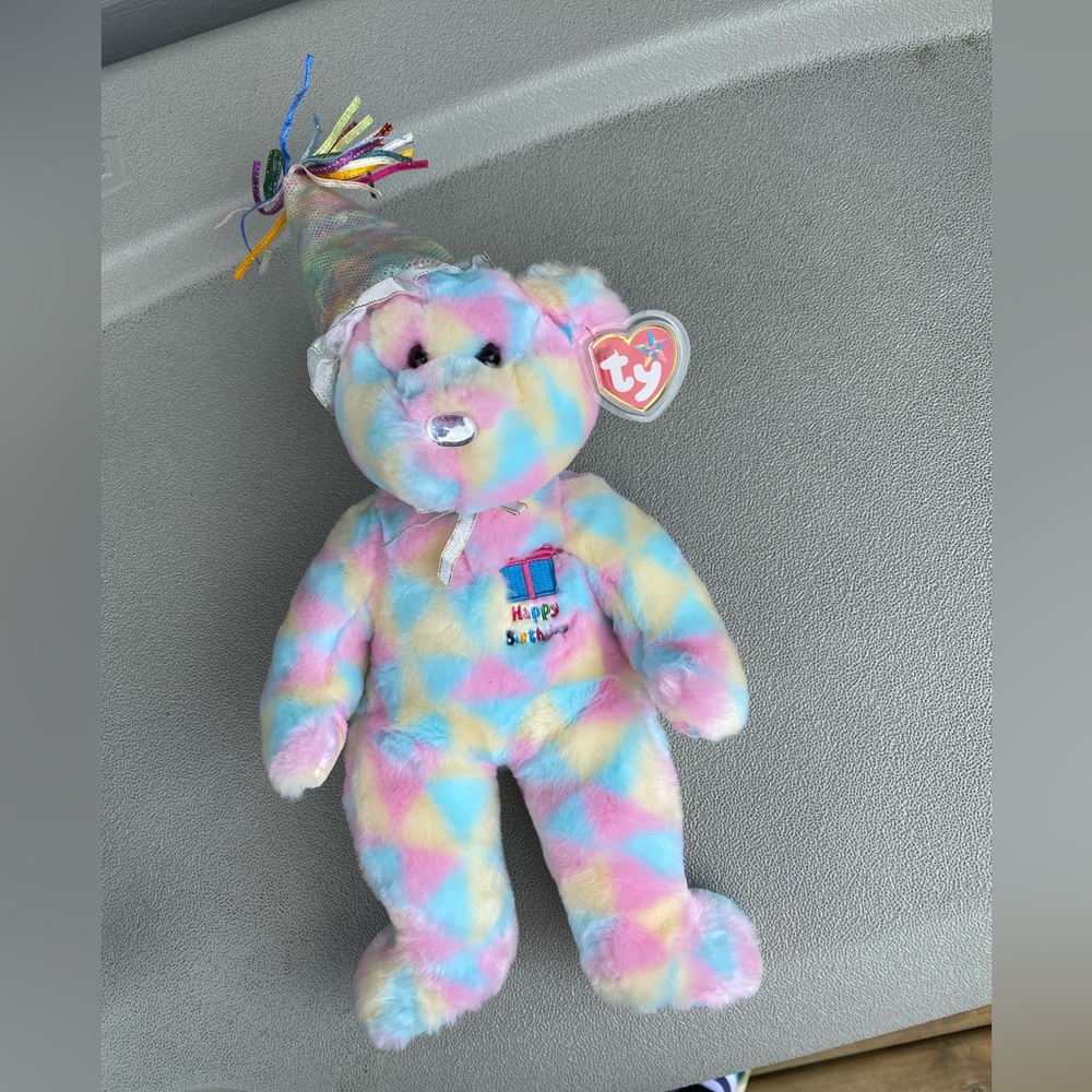 Birthday Buddy Large Beanie Baby Bear with tags
